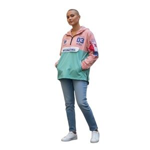 NEW Copper Rivet Denim Factory‎ Half Zip Hooded Unisex Multicolored Windbreaker